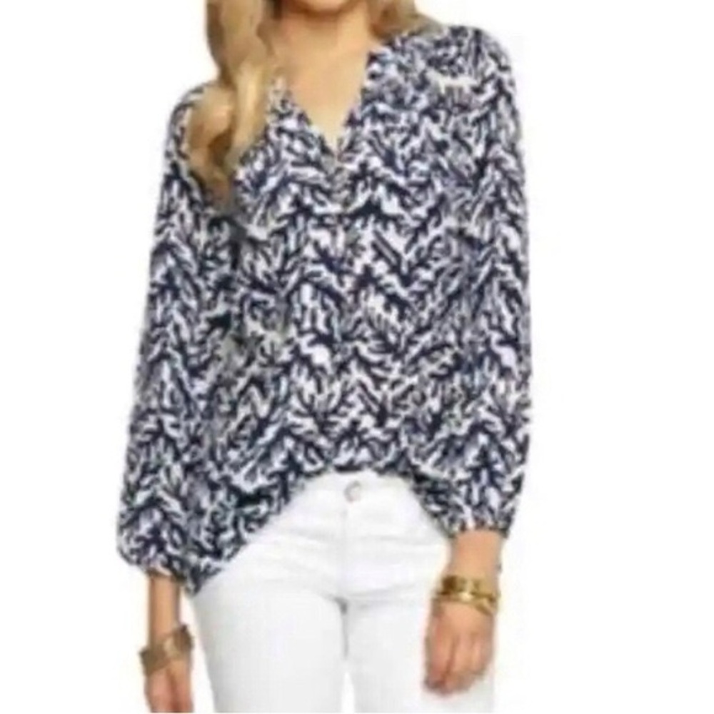 lily pulitzer navy and white coral print lightweight blouse